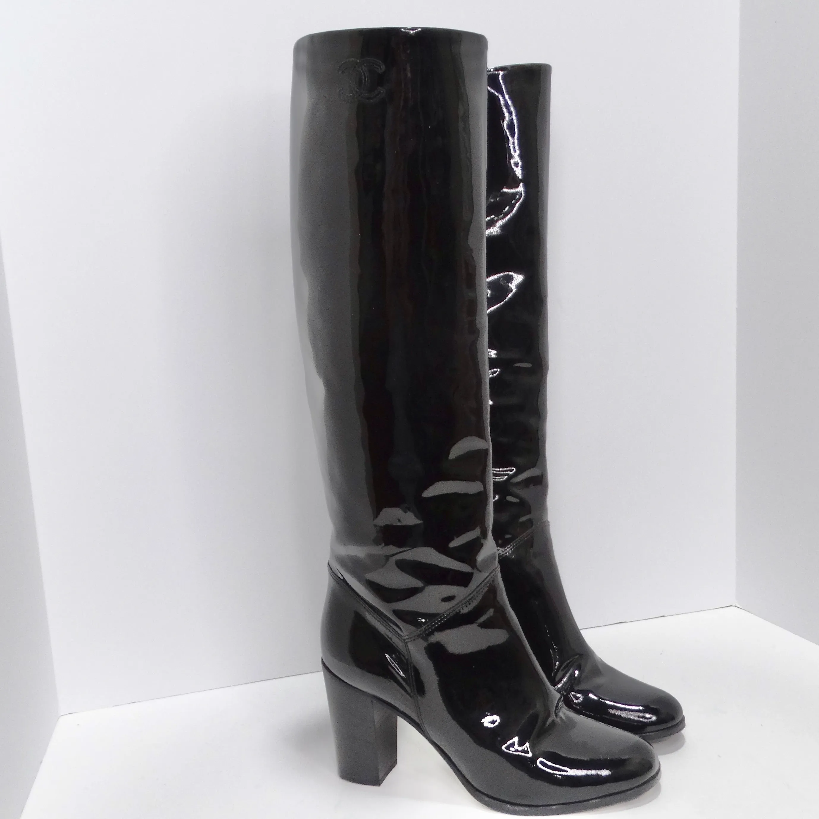Chanel Black Patent Leather Boots