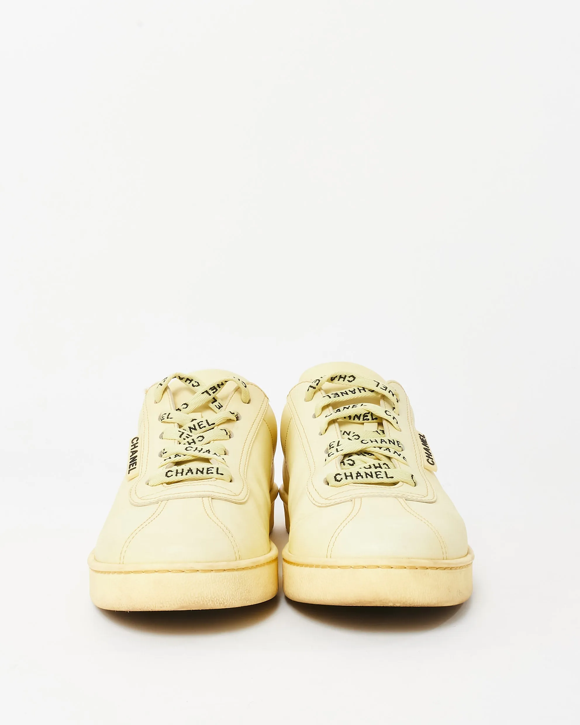 Chanel Butter Yellow Calfskin Leather CC Logo Weekend Sneakers - 38.5