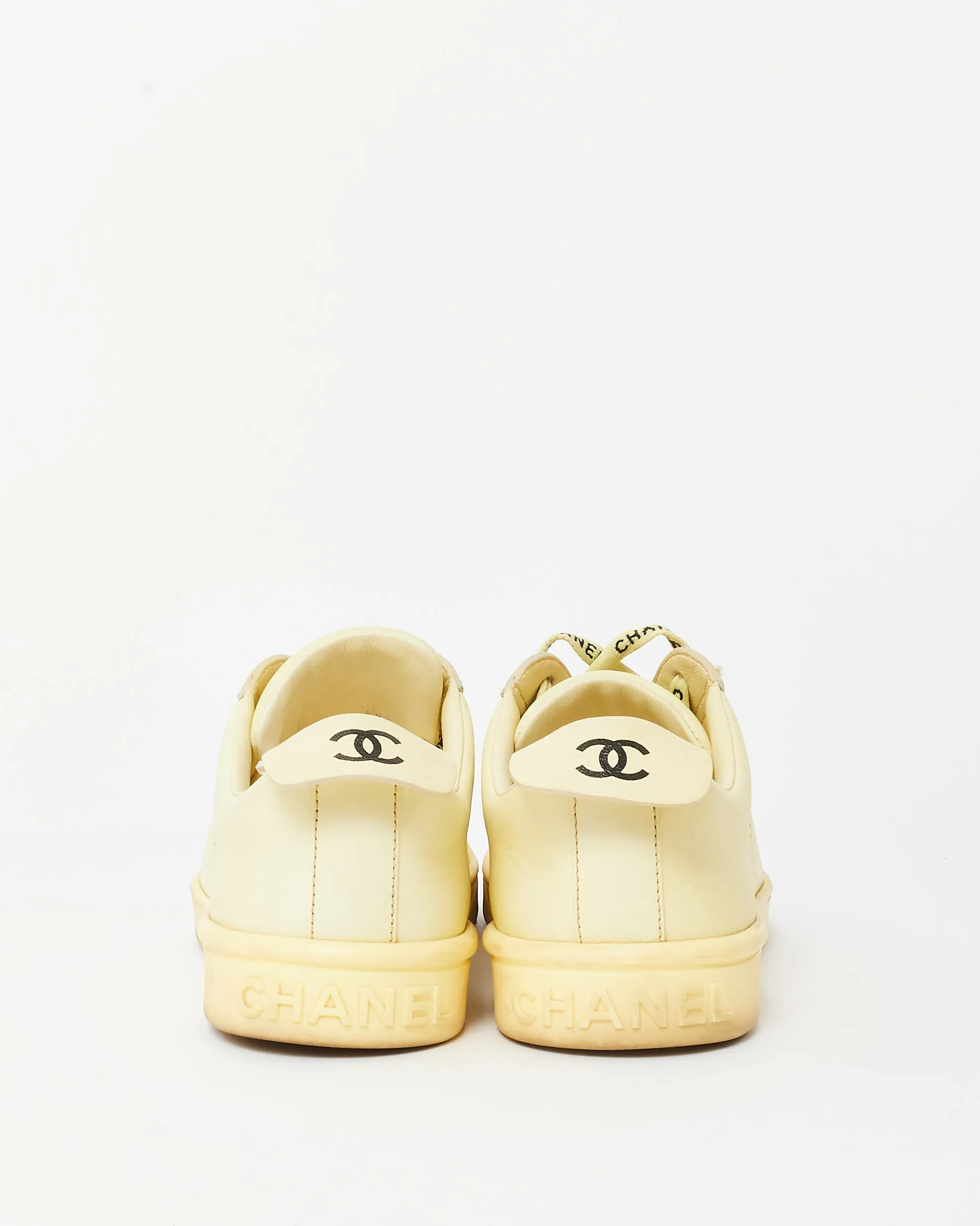 Chanel Butter Yellow Calfskin Leather CC Logo Weekend Sneakers - 38.5