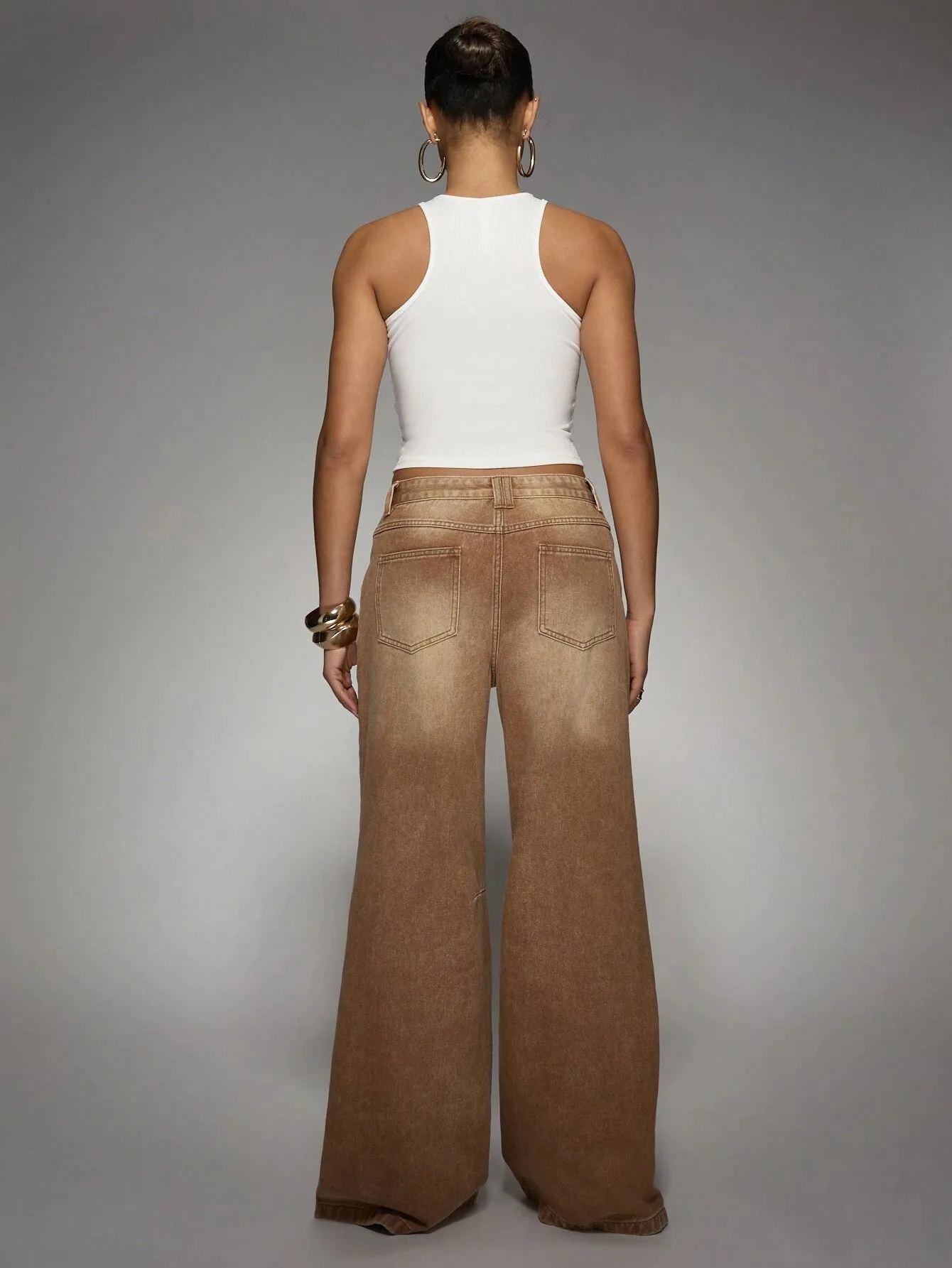 Chocolate Wash Baggy Wide-Leg Jeans – Trendy & Relaxed Fit Denim