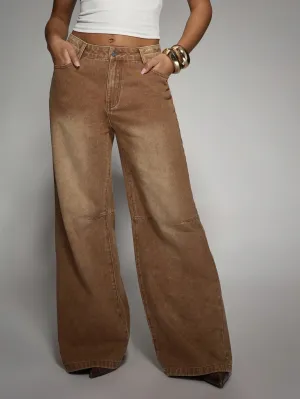 Chocolate Wash Baggy Wide-Leg Jeans – Trendy & Relaxed Fit Denim