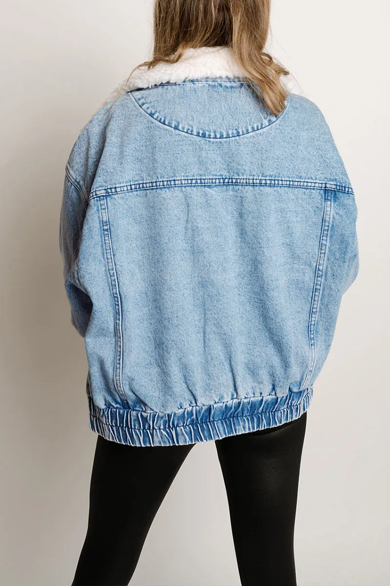 CJ665 Denim Faux Fur Collar Jacket