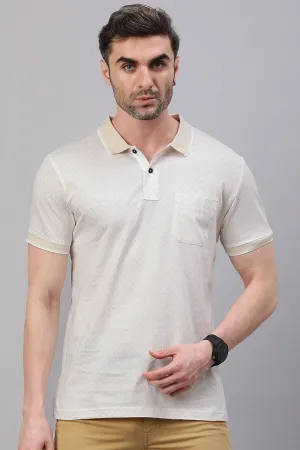 Classic Polo Men's Half Sleeve Beige Polo Neck Slim Fit All Over Print T-Shirt | BELLO - 312 A SF P