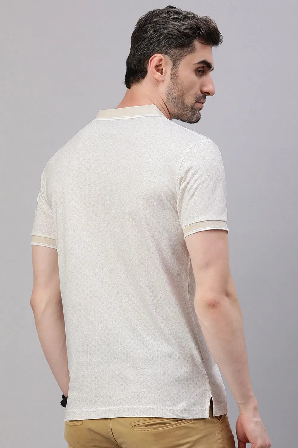 Classic Polo Men's Half Sleeve Beige Polo Neck Slim Fit All Over Print T-Shirt | BELLO - 312 A SF P