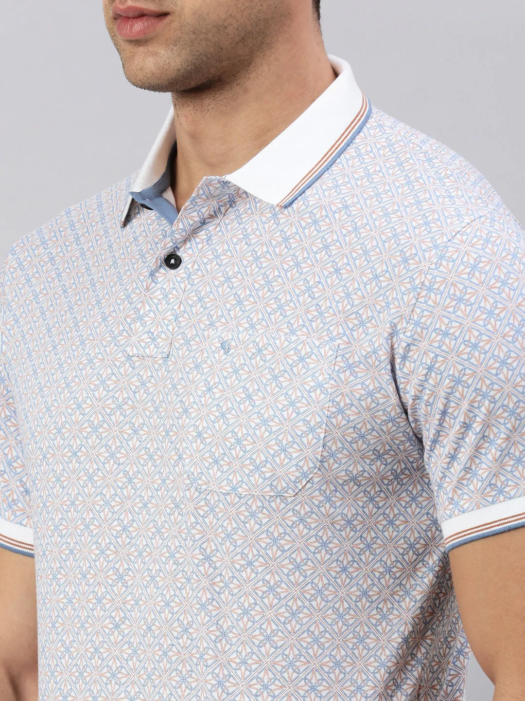 Classic Polo Men's Printed Lt.Blue Cotton Slim Fit Half Sleeve T-Shirt | BELLO - 298 A SF P