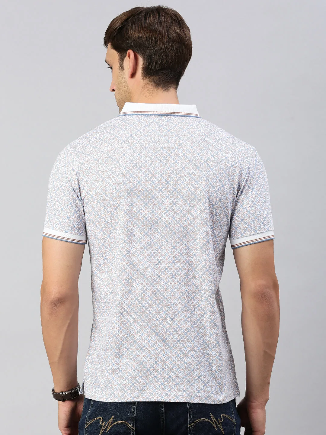 Classic Polo Men's Printed Lt.Blue Cotton Slim Fit Half Sleeve T-Shirt | BELLO - 298 A SF P