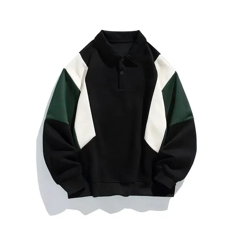 Contrasting Color Polo Sweatshirt