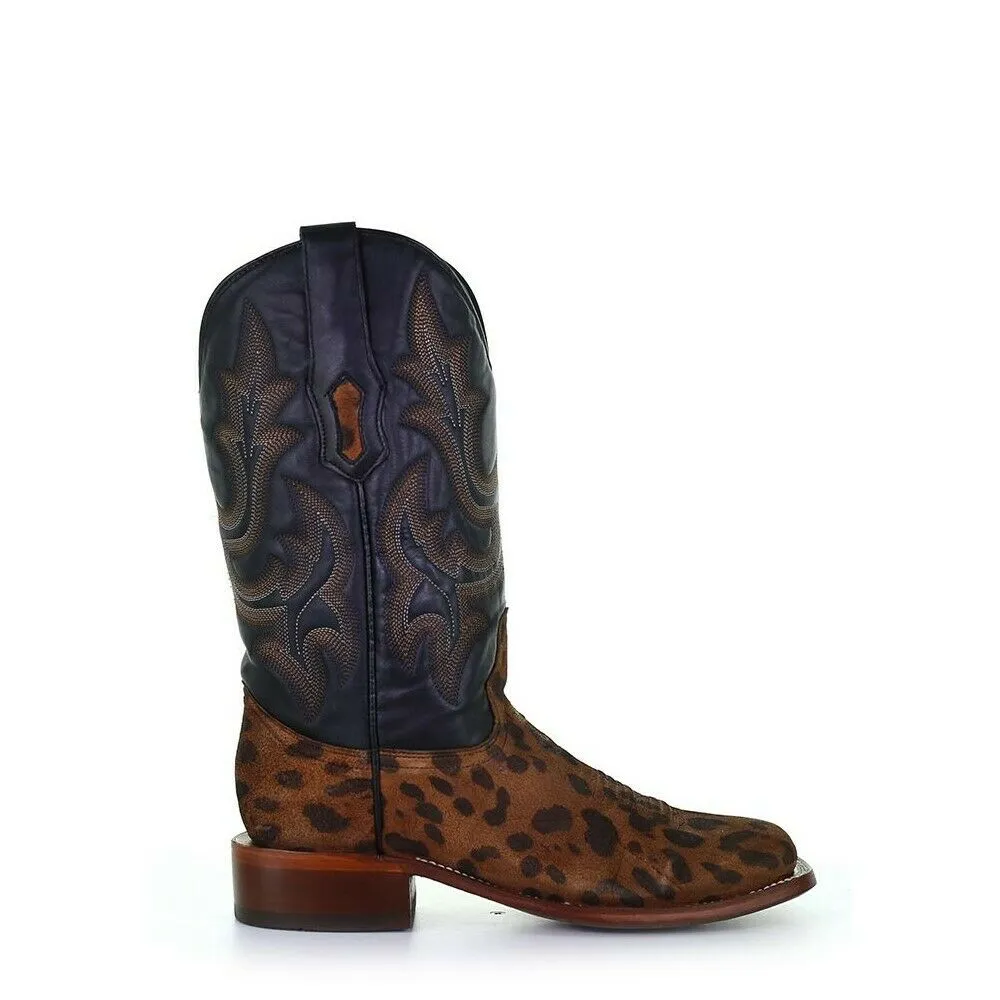 Corral Ladies Camel Leopard & Black Embroidery Square Toe Boots A4144