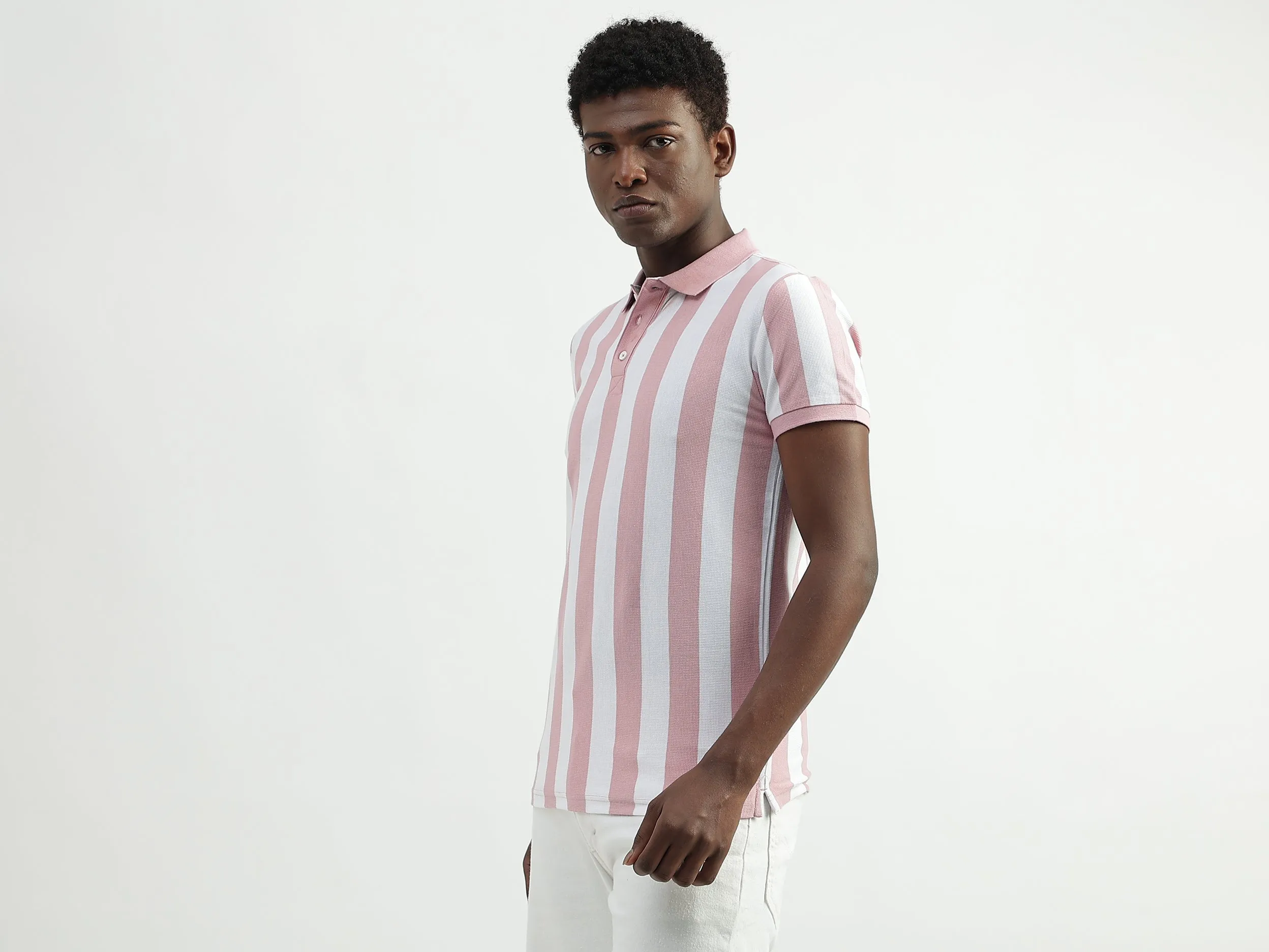 Cotton Striped Polo Collar Mens T-shirts