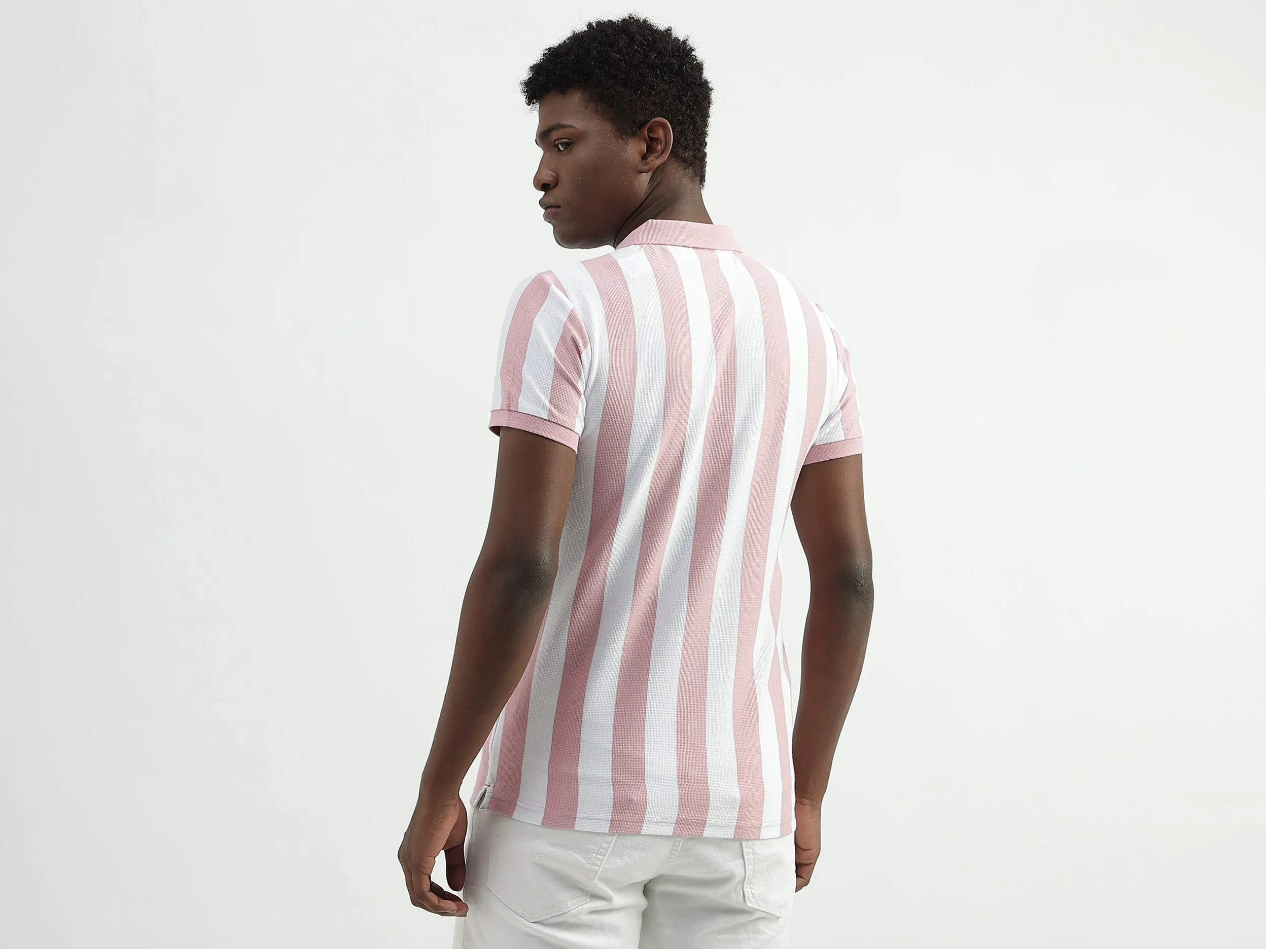 Cotton Striped Polo Collar Mens T-shirts