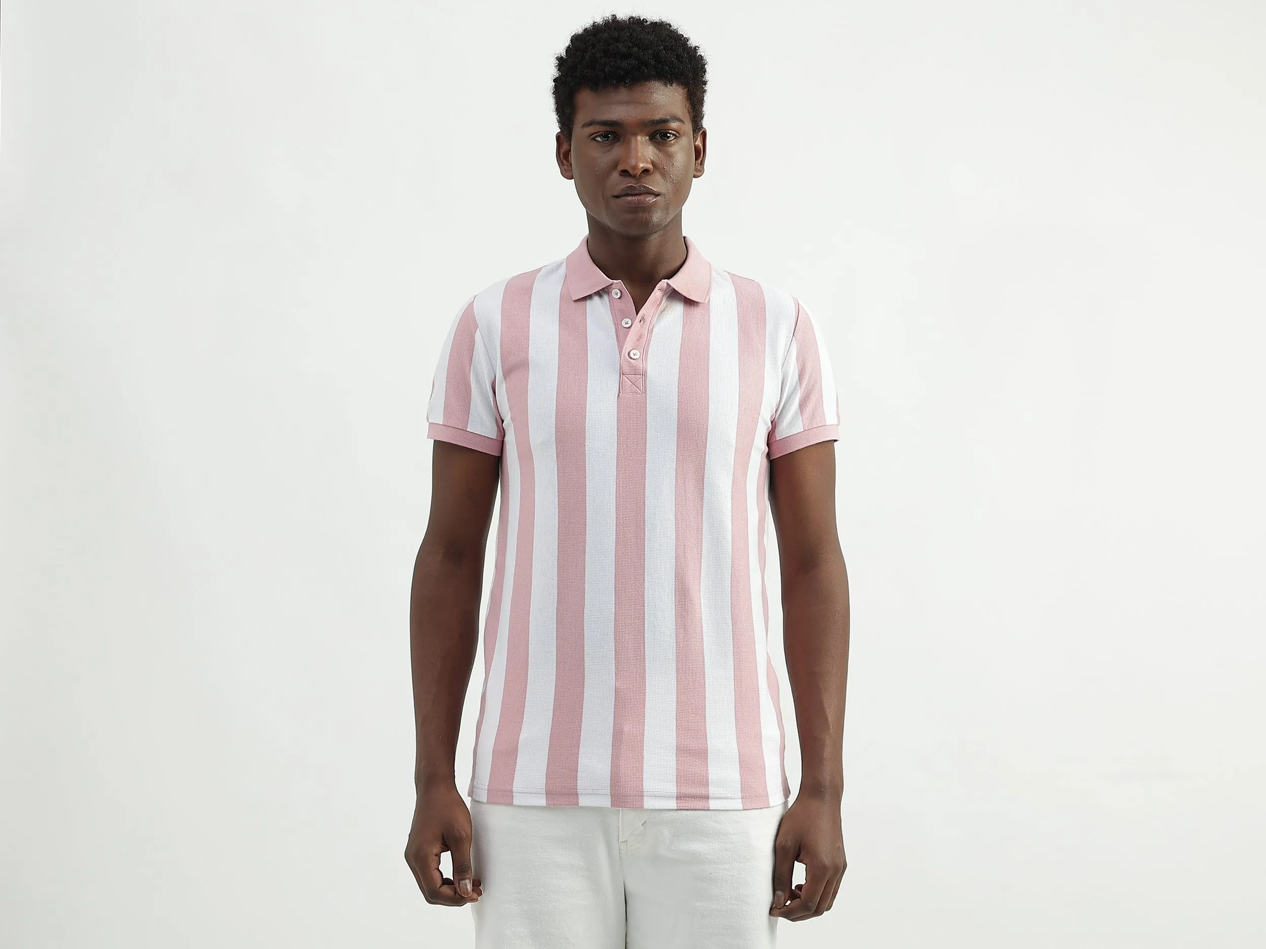 Cotton Striped Polo Collar Mens T-shirts