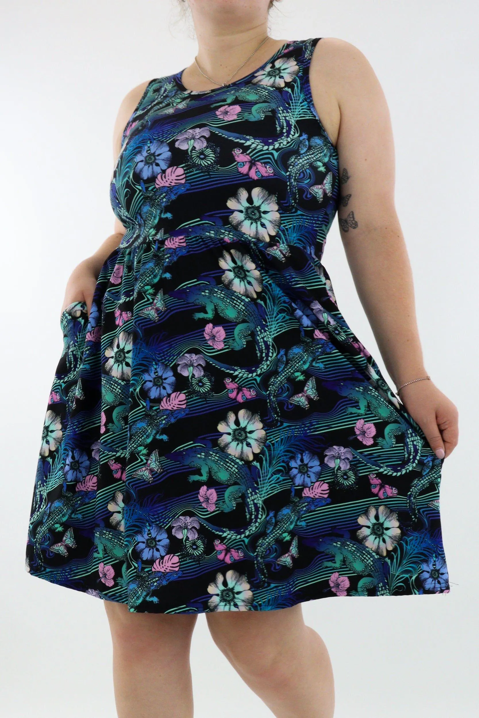 Crocodile Tropics - Sleeveless Skater Dress - Knee Length - Side Pockets