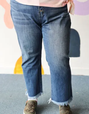 Curvy Straight Fit KanCan Jeans With Frayed Hem