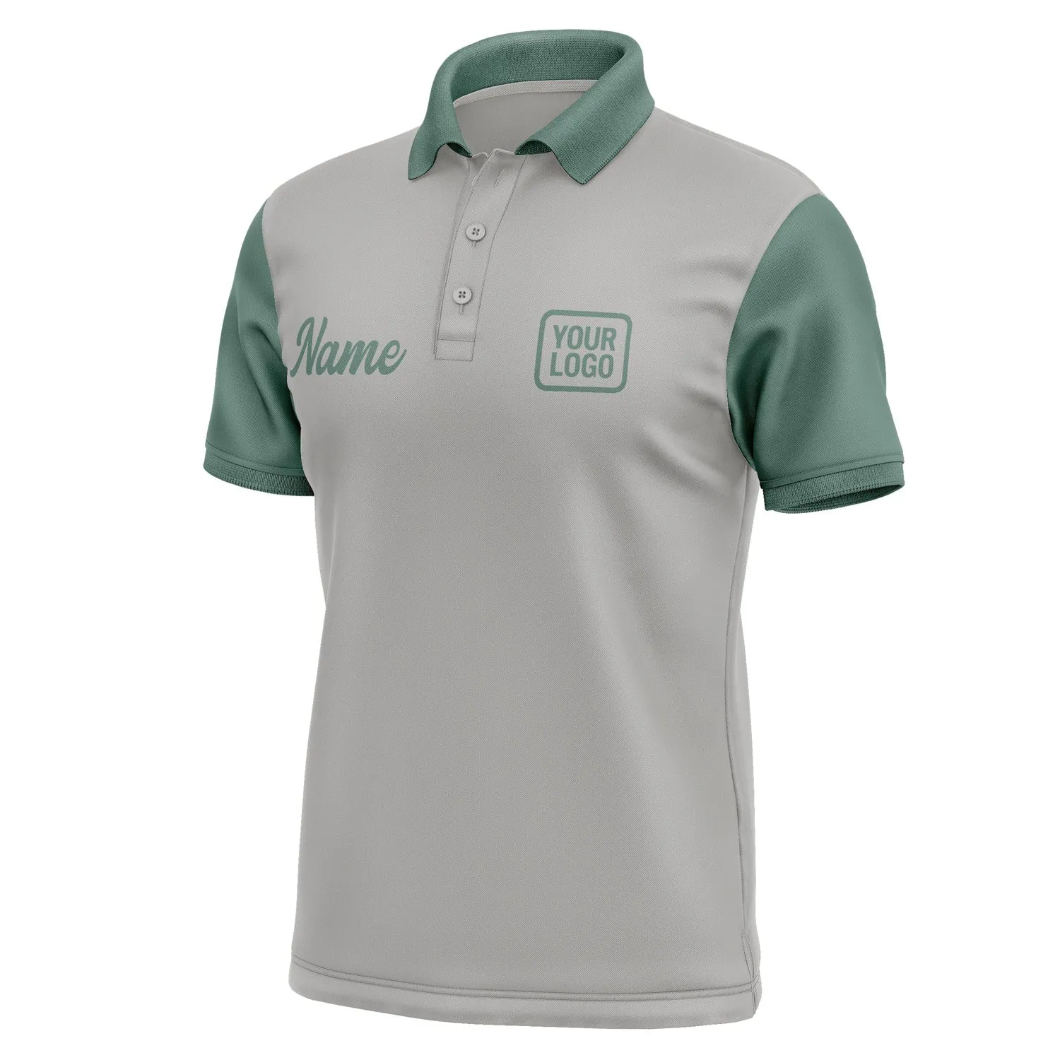Custom Gray Blue Green Short-Sleeve Polo Shirt