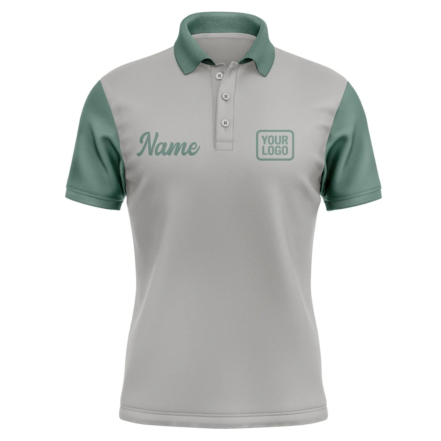 Custom Gray Blue Green Short-Sleeve Polo Shirt