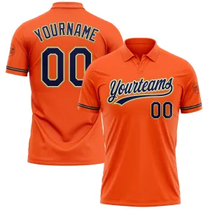 Custom Orange Navy Cream-Old Gold Performance Vapor Golf Polo Shirt