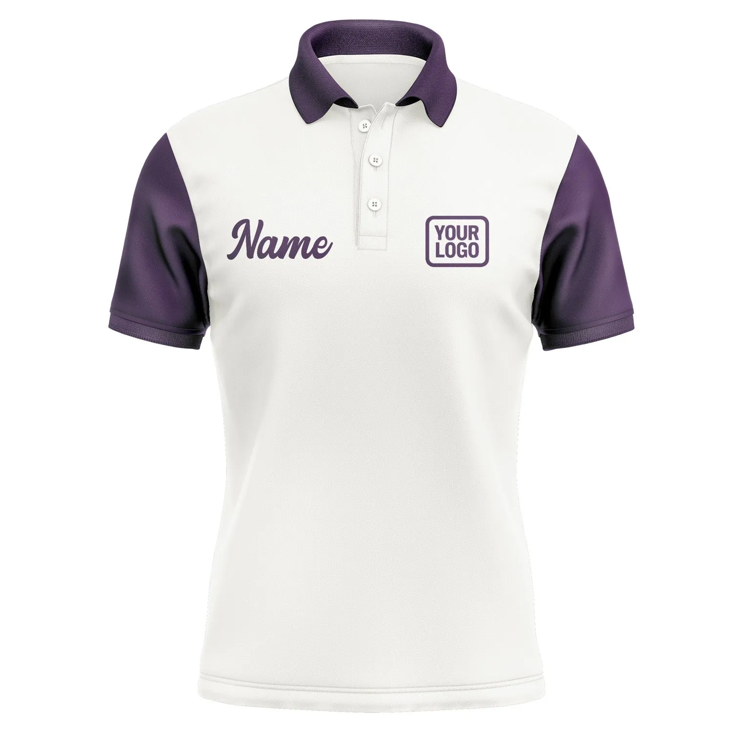 Custom White Purple Short-Sleeve Polo Shirt