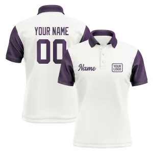 Custom White Purple Short-Sleeve Polo Shirt
