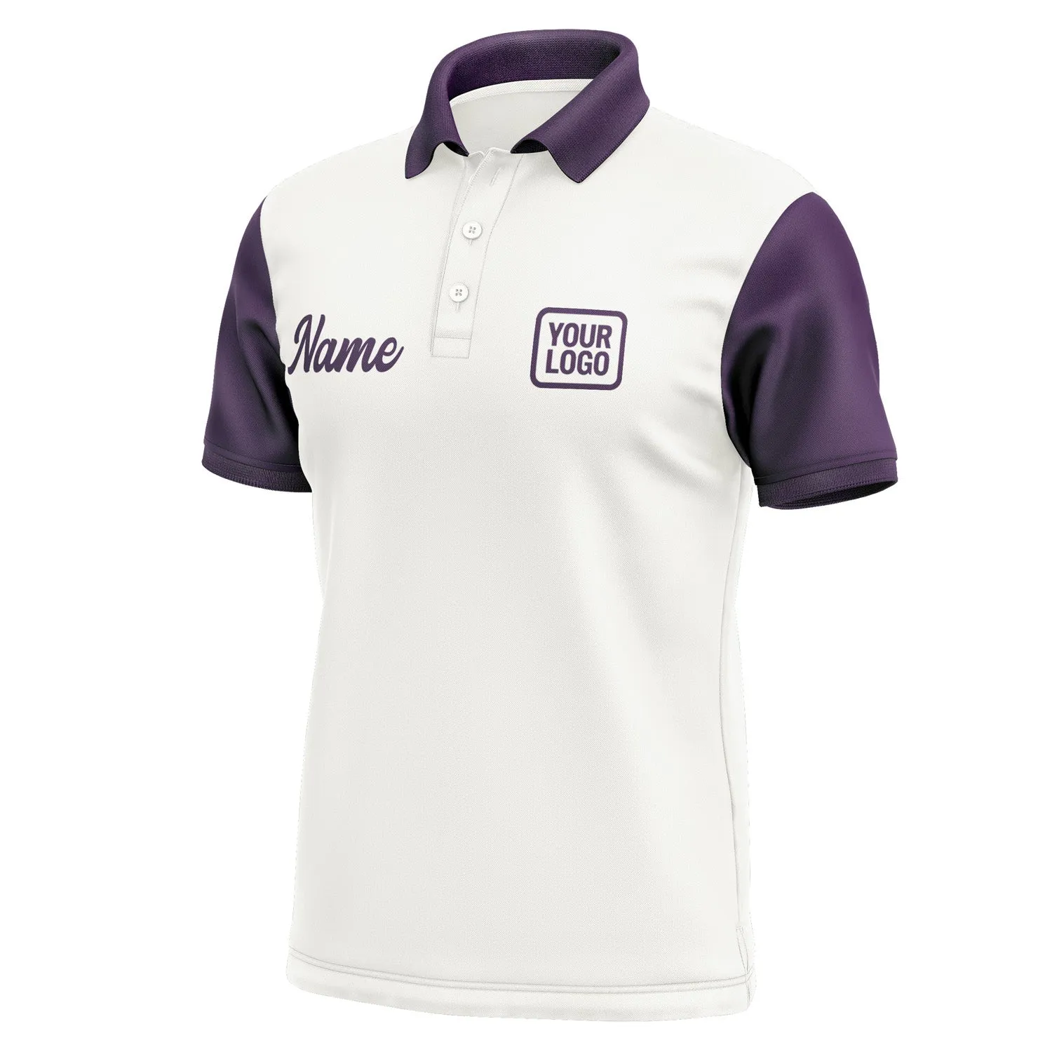 Custom White Purple Short-Sleeve Polo Shirt