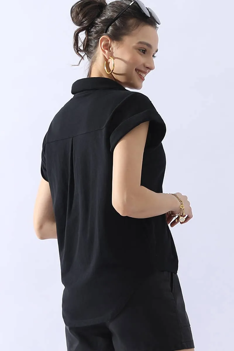 CWTTS698_JOHNNY COLLARS BUTTON CLOSER SHORT SLEEVE TOP: Orange / (XL) 1