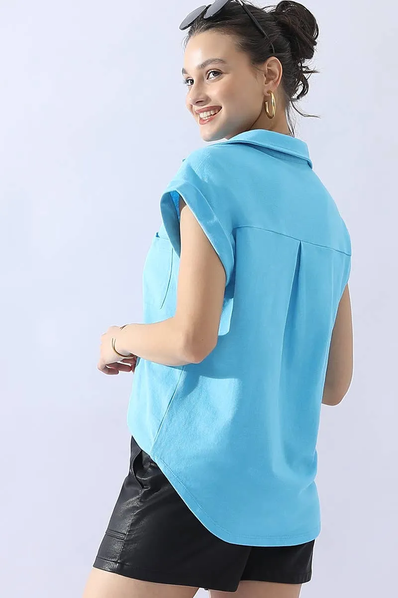 CWTTS698_JOHNNY COLLARS BUTTON CLOSER SHORT SLEEVE TOP: Orange / (XL) 1