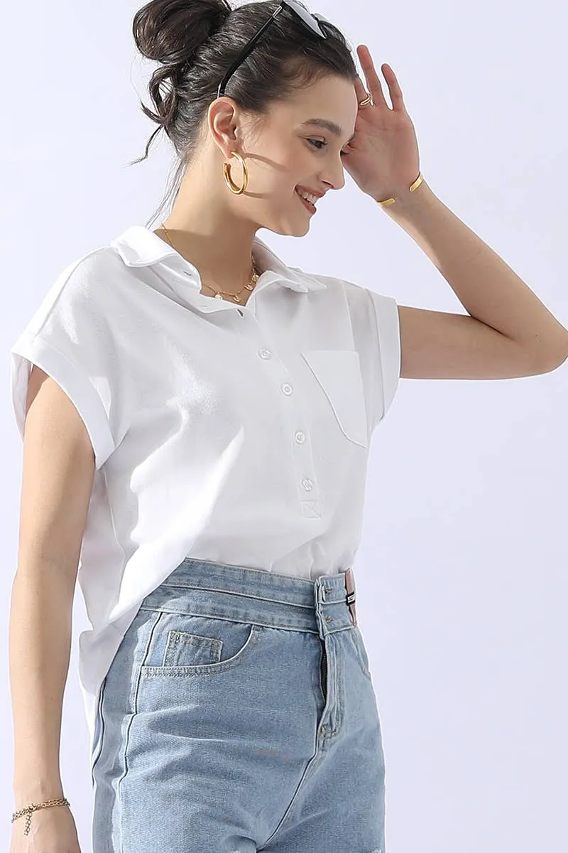 CWTTS698_JOHNNY COLLARS BUTTON CLOSER SHORT SLEEVE TOP: Orange / (XL) 1