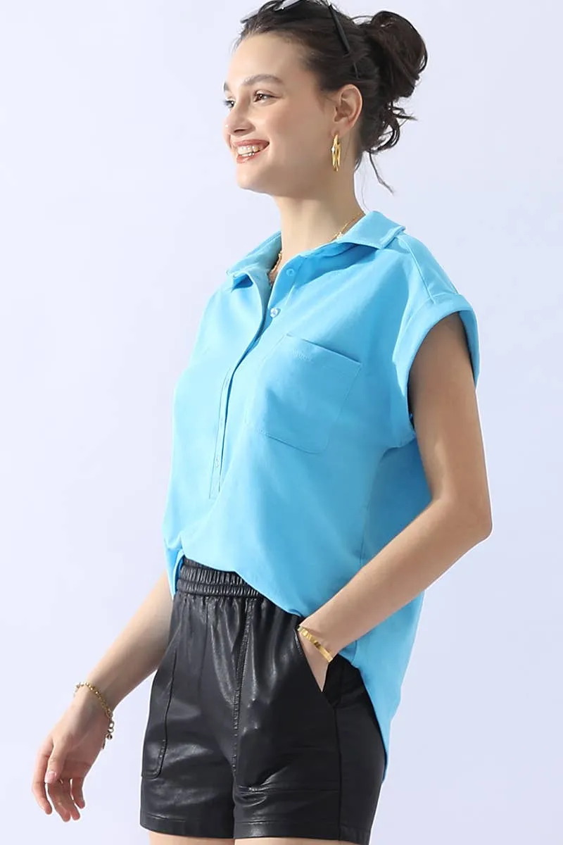 CWTTS698_JOHNNY COLLARS BUTTON CLOSER SHORT SLEEVE TOP: Orange / (XL) 1