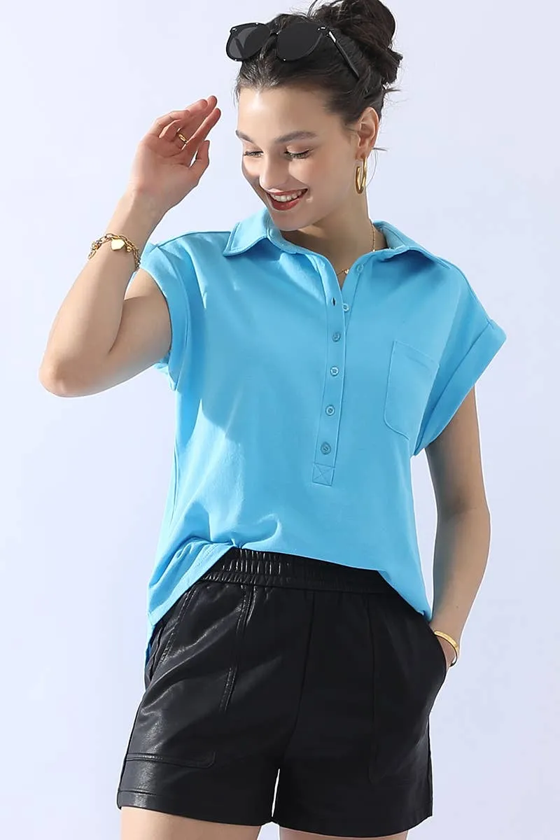 CWTTS698_JOHNNY COLLARS BUTTON CLOSER SHORT SLEEVE TOP: Orange / (XL) 1