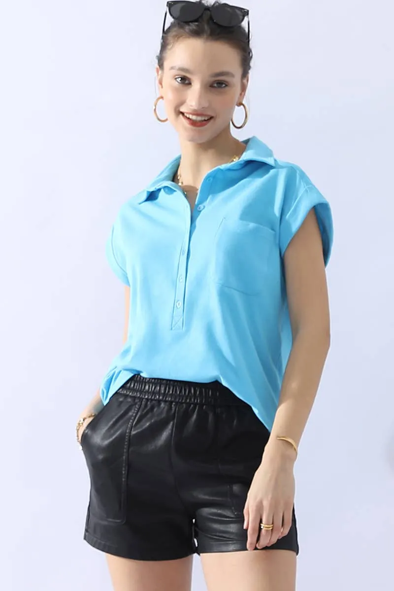 CWTTS698_JOHNNY COLLARS BUTTON CLOSER SHORT SLEEVE TOP: Orange / (XL) 1