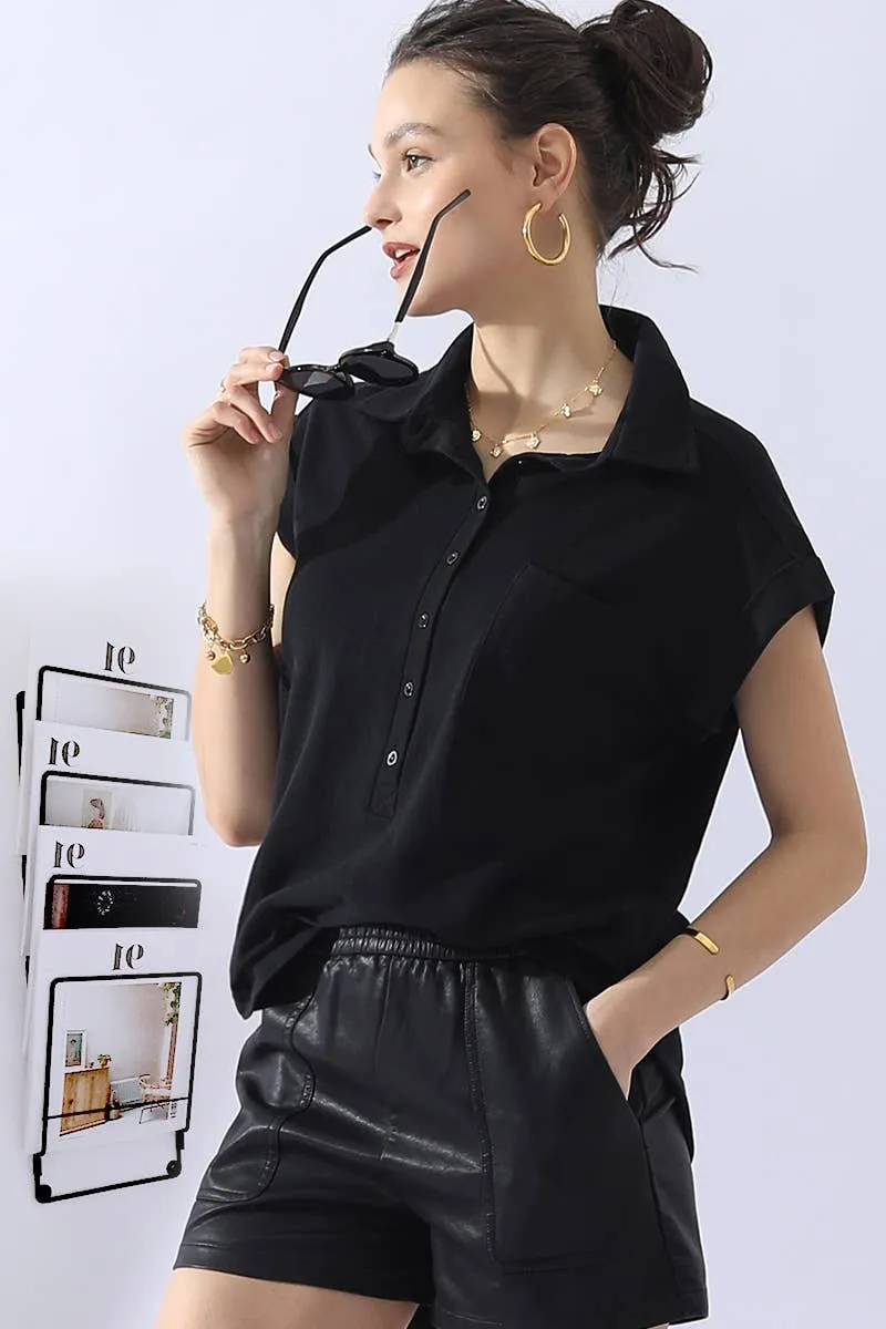 CWTTS698_JOHNNY COLLARS BUTTON CLOSER SHORT SLEEVE TOP: Orange / (XL) 1