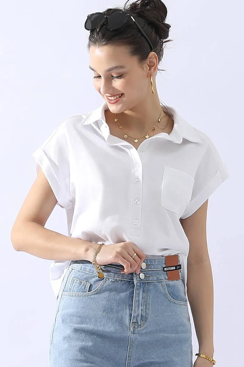 CWTTS698_JOHNNY COLLARS BUTTON CLOSER SHORT SLEEVE TOP: Orange / (XL) 1