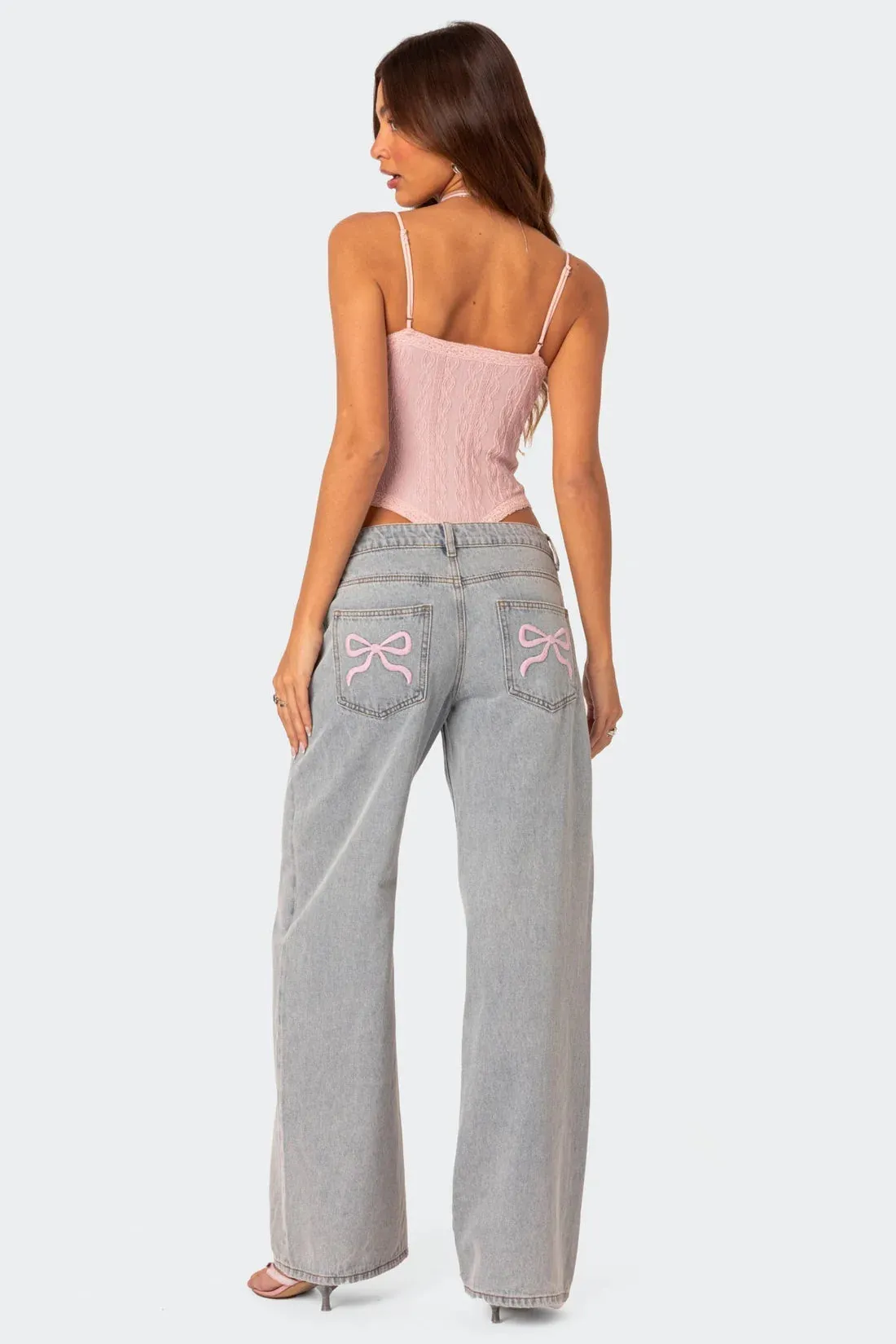 Denim Flair™ | Bow-Tie Loose Fit Jeans | Soft Cotton Blend, Relaxed Style & Adjustable Waistband