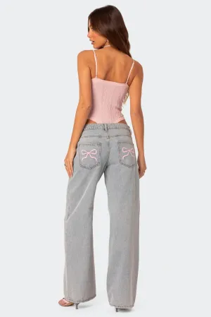 Denim Flair™ | Bow-Tie Loose Fit Jeans | Soft Cotton Blend, Relaxed Style & Adjustable Waistband