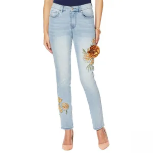 DG2 by Diane Gilman Women's Embroidered Skinny Jeans With Brooch