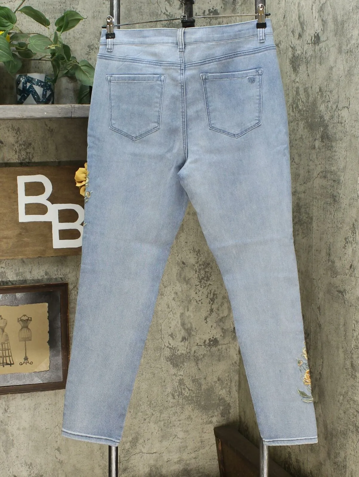 DG2 by Diane Gilman Women's Embroidered Skinny Jeans With Brooch