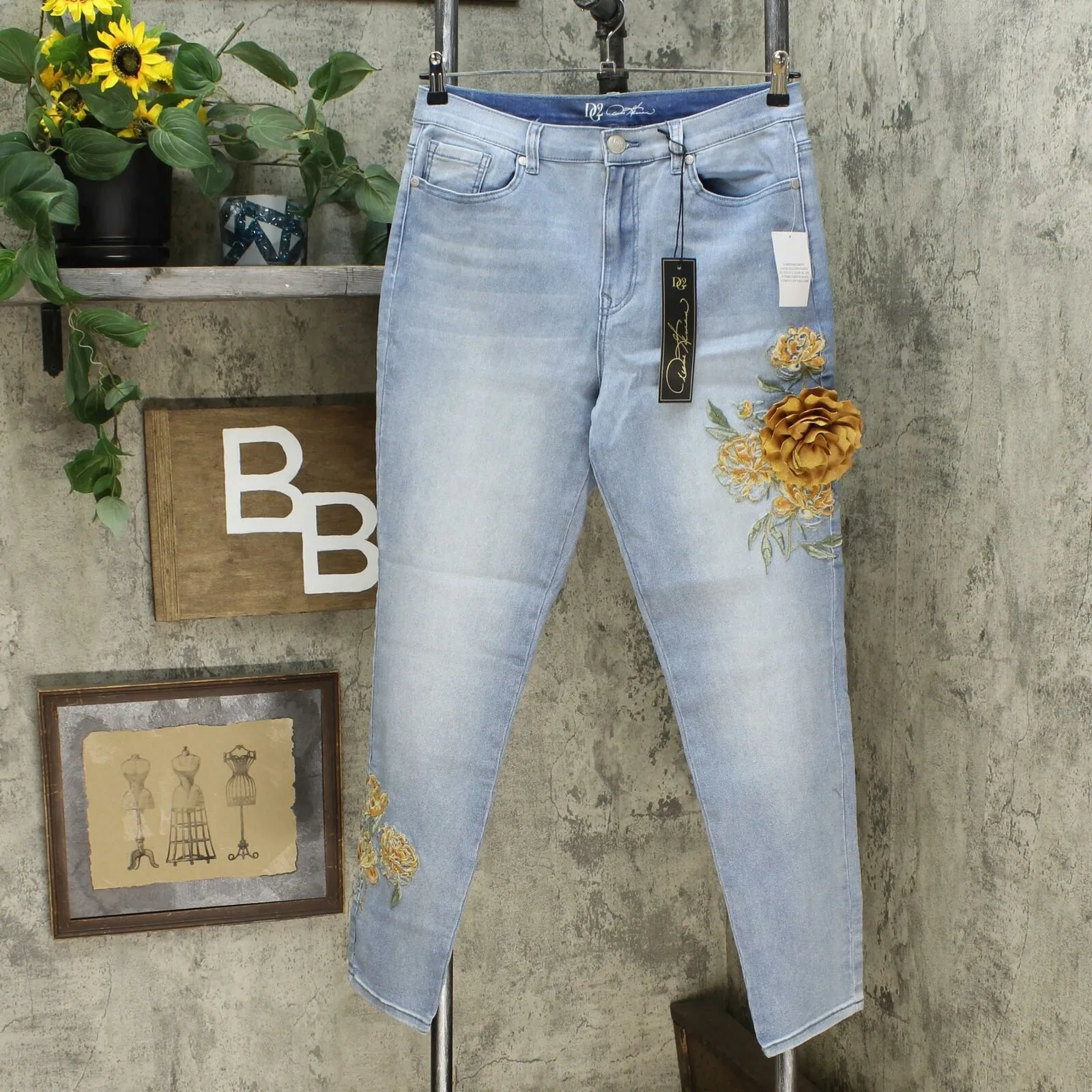 DG2 by Diane Gilman Women's Embroidered Skinny Jeans With Brooch