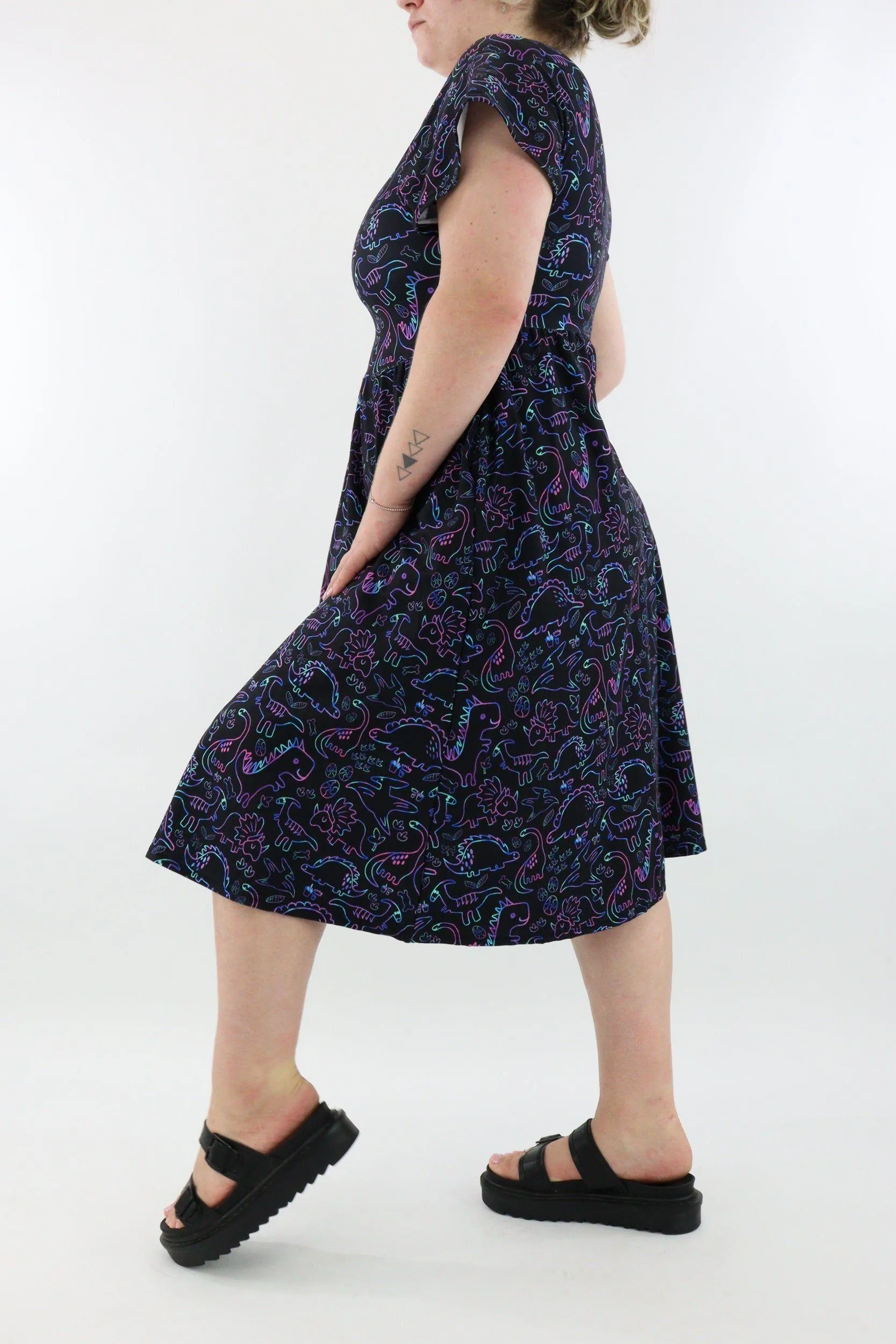 Dinosaur Party - A-Line Dress - Midi Length - Side Pockets