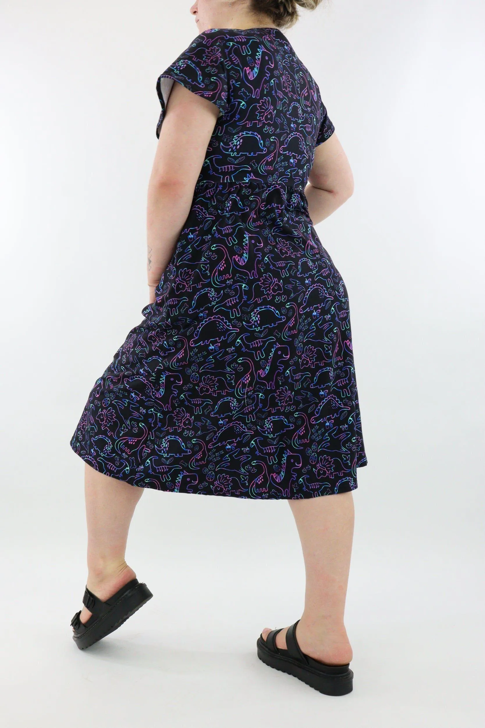 Dinosaur Party - A-Line Dress - Midi Length - Side Pockets