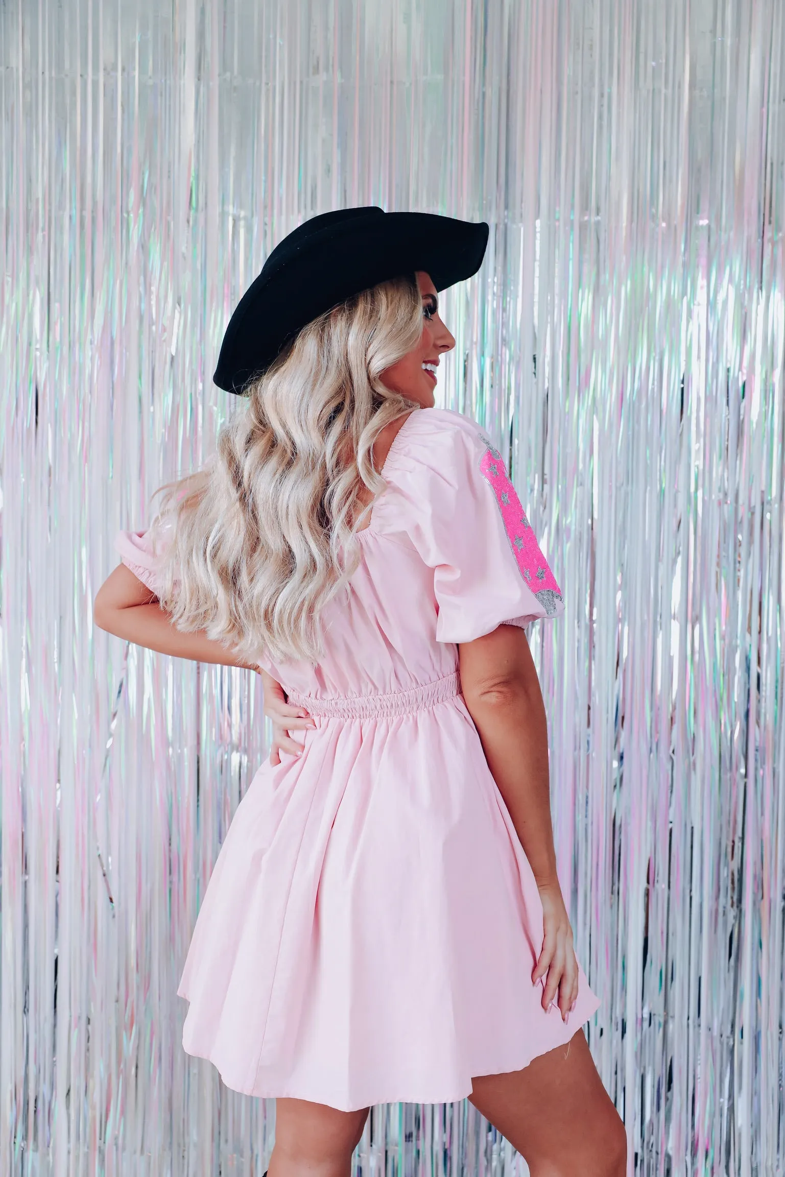 Disco Square Neck Poplin Mini Dress  - Pink
