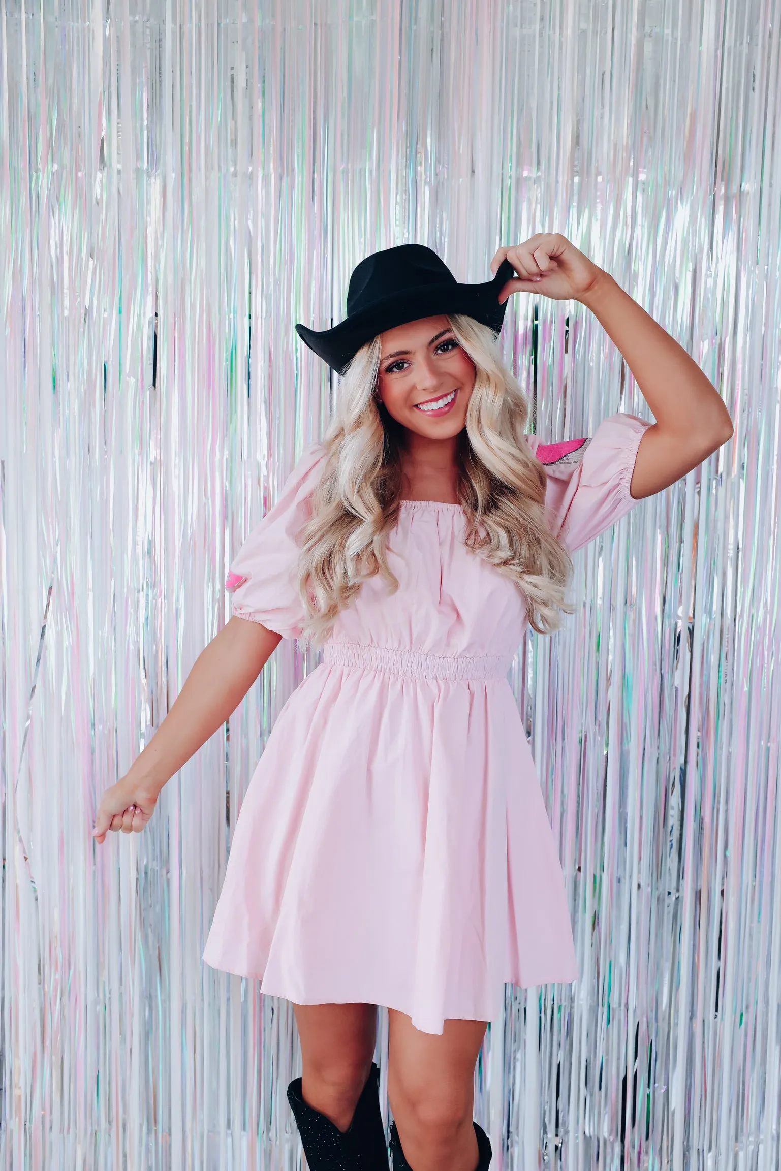 Disco Square Neck Poplin Mini Dress  - Pink