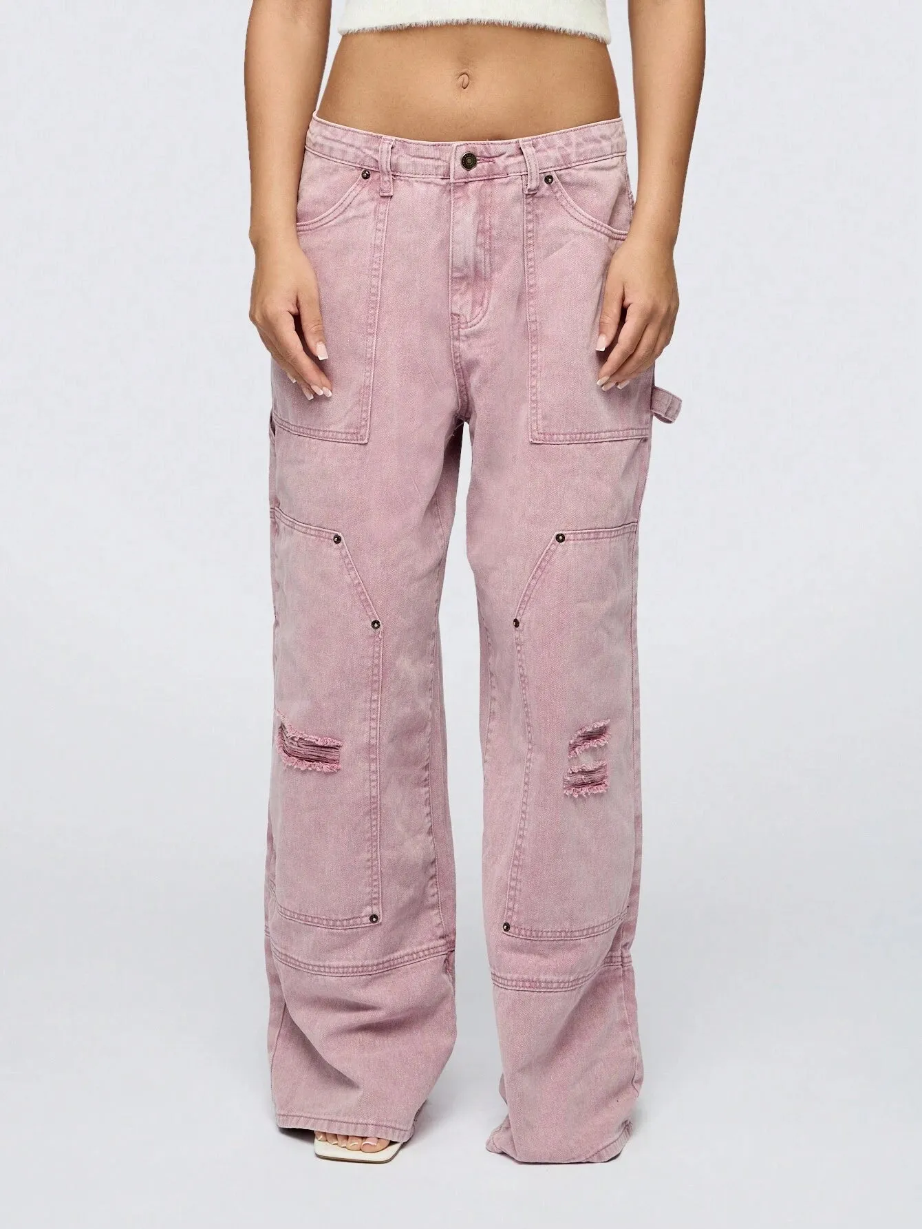 Distressed Wash Carpenter Denim Jeans – Relaxed Fit & Timeless Style