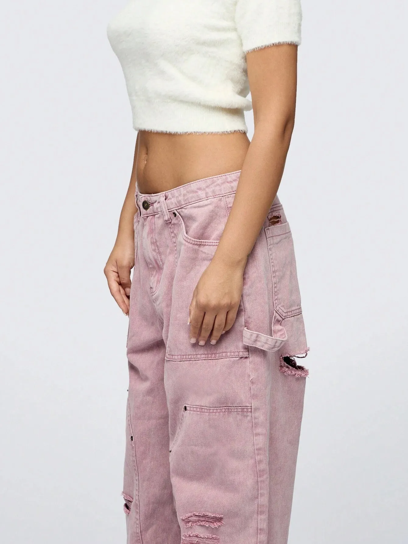 Distressed Wash Carpenter Denim Jeans – Relaxed Fit & Timeless Style