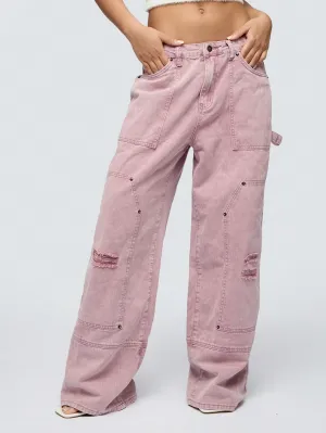 Distressed Wash Carpenter Denim Jeans – Relaxed Fit & Timeless Style