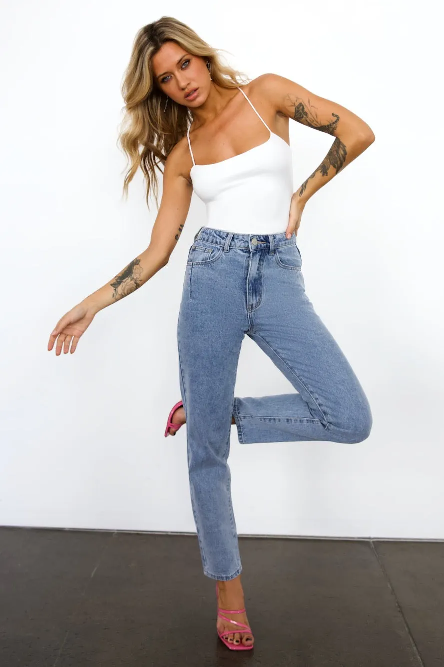 DNM High Rise Straight Cropped Leg Denim Jeans Light Blue