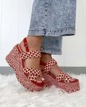 Dolce Woven Platform Sandals - Red