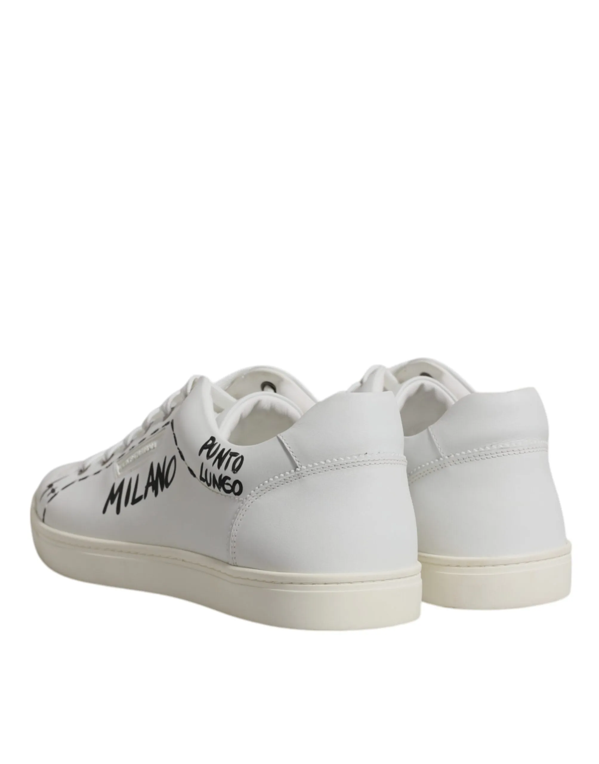 Dolce&Gabbana Men White Sneakers 100% Leather Printed Flat Low Top Trainer Shoes