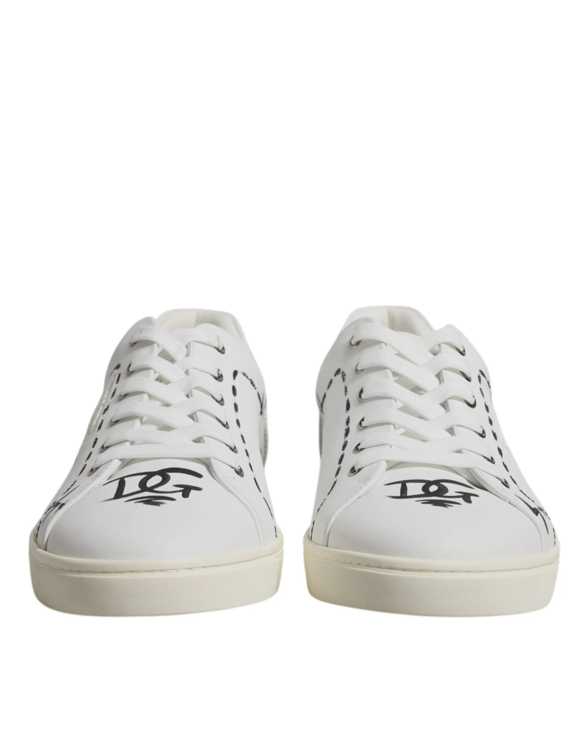 Dolce&Gabbana Men White Sneakers 100% Leather Printed Flat Low Top Trainer Shoes