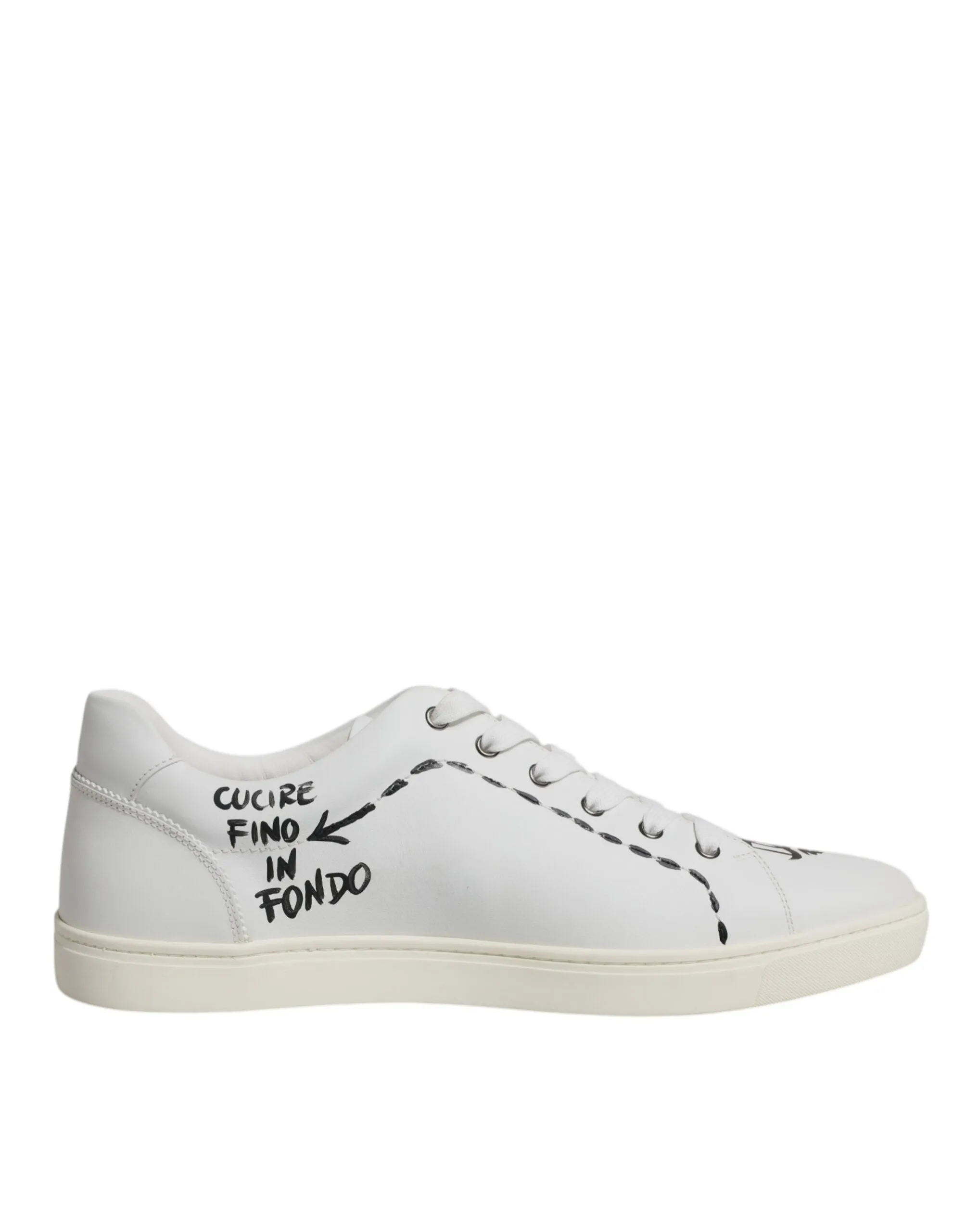 Dolce&Gabbana Men White Sneakers 100% Leather Printed Flat Low Top Trainer Shoes