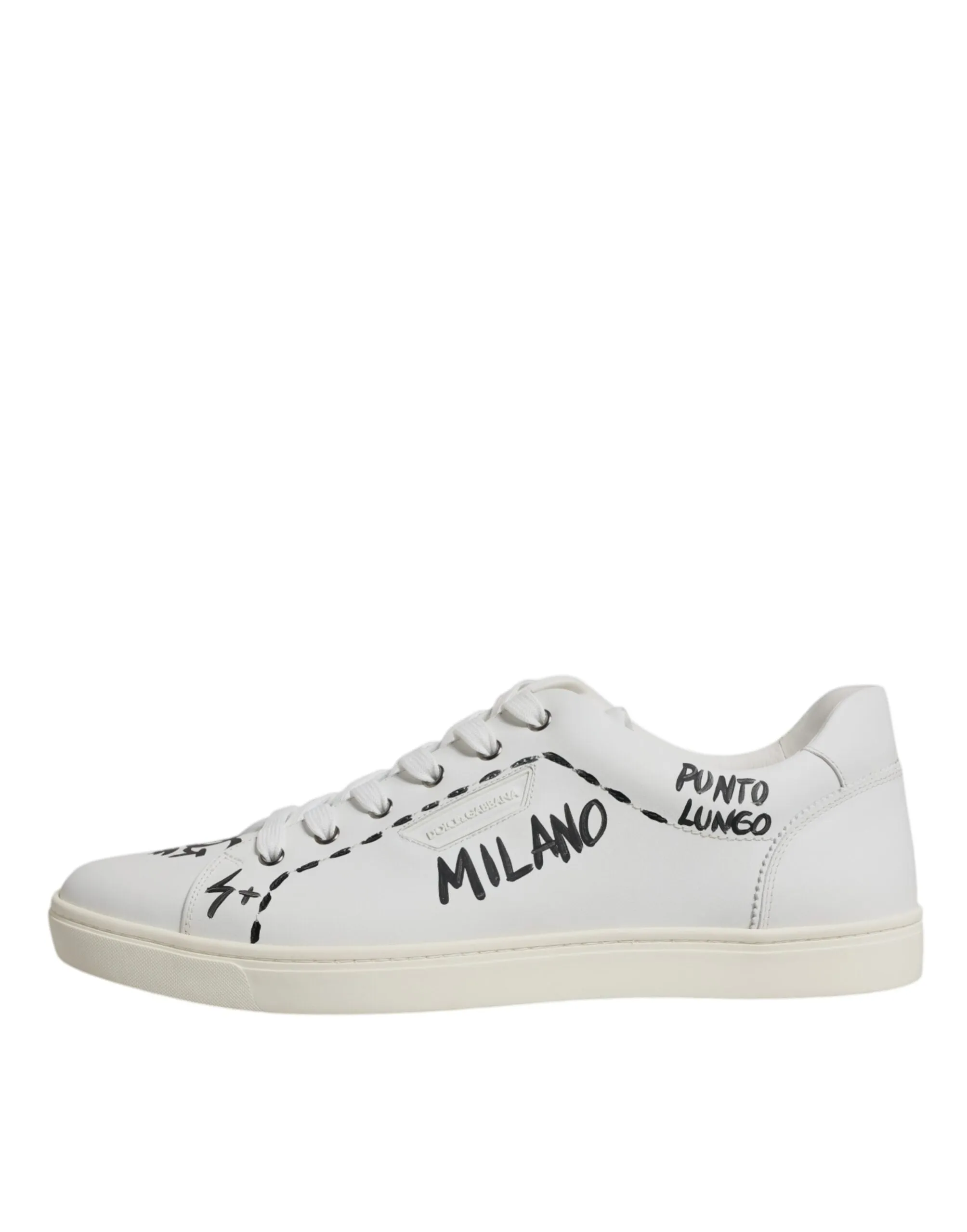 Dolce&Gabbana Men White Sneakers 100% Leather Printed Flat Low Top Trainer Shoes
