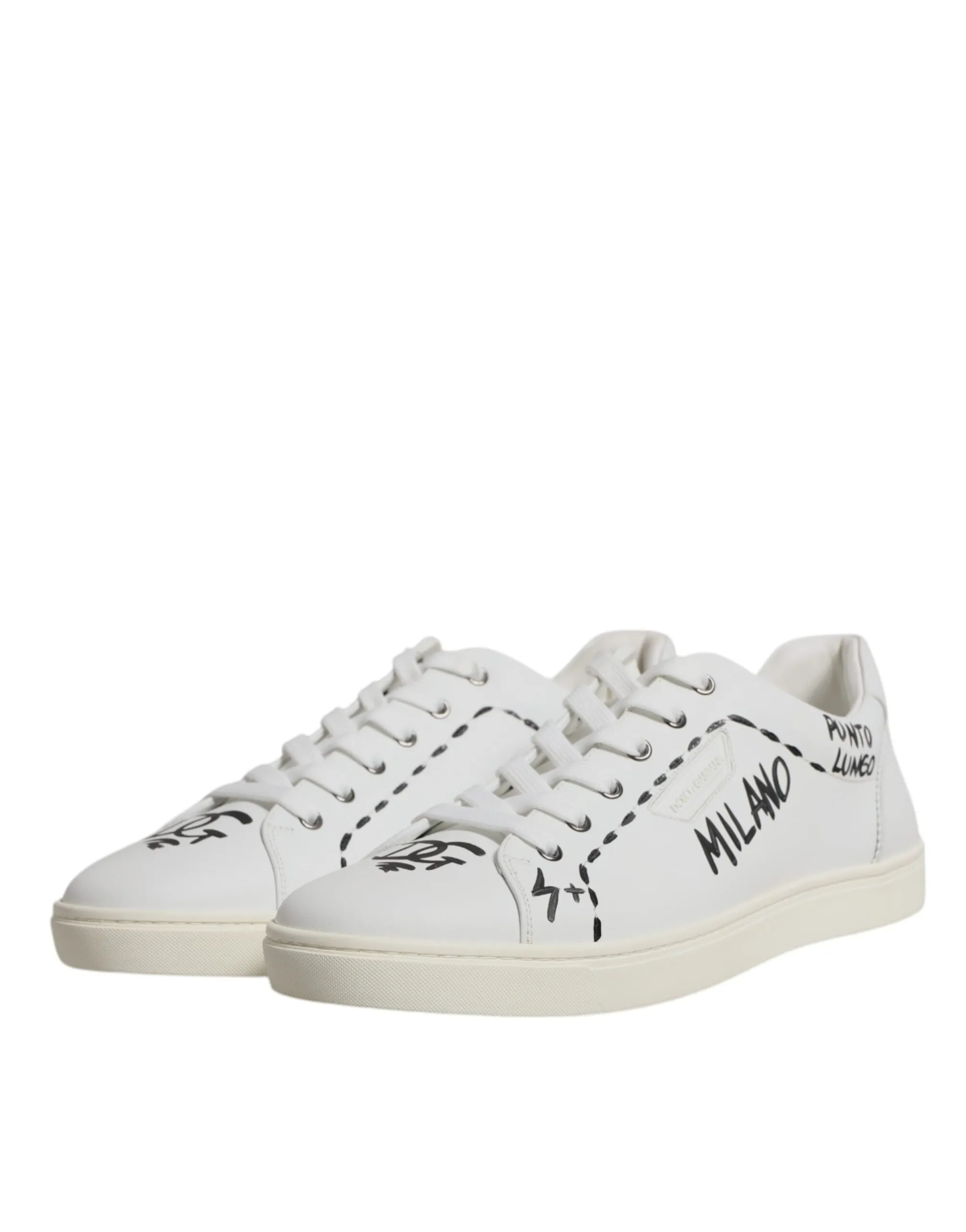 Dolce&Gabbana Men White Sneakers 100% Leather Printed Flat Low Top Trainer Shoes